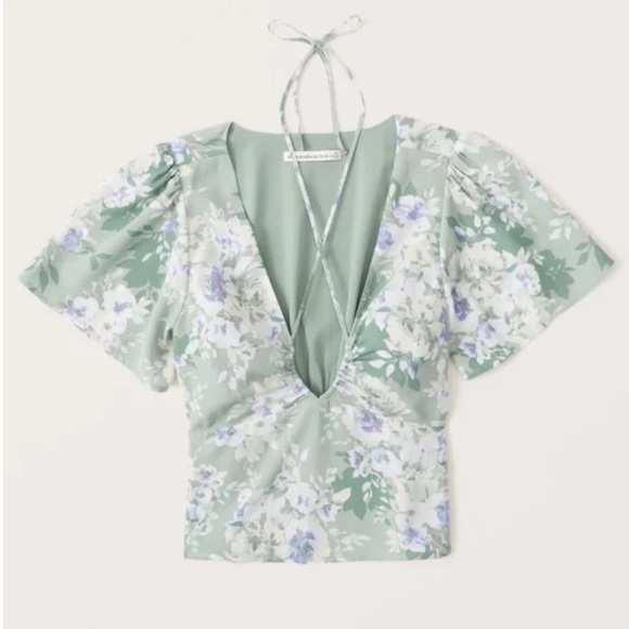 Abercrombie & Fitch Tops - Abercrombie & Fitch Keyhole Strappy Blouse in Green Pattern, Size Small